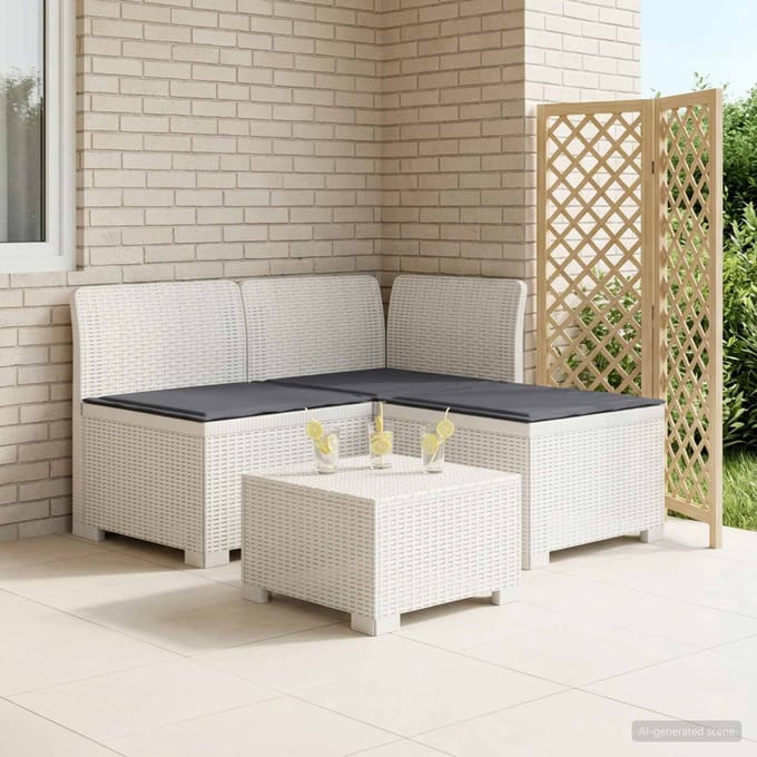 vidaXL - 3-Zits - Tu - bank - met - Kussens - Rattan - Look - 3-zits - PP - Wit