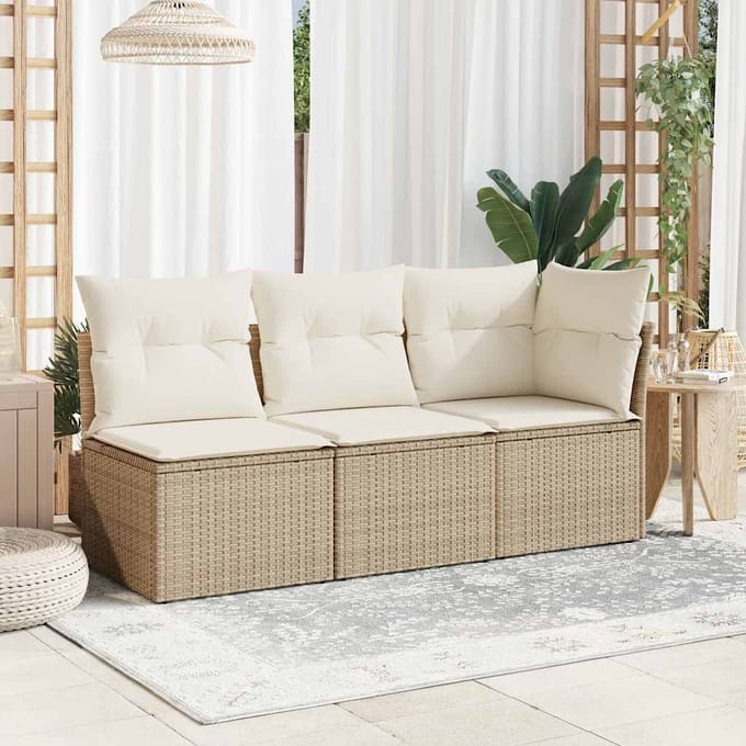 vidaXL - Tuinhoekbank - met - kussens - poly - rattan - beige
