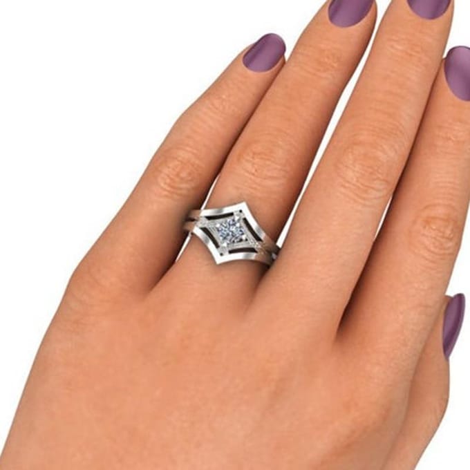 1 Diamant Trillion Geslepen Verlovingsring Elegante Feestelijke Echte Massieve 14k Witgoud 9