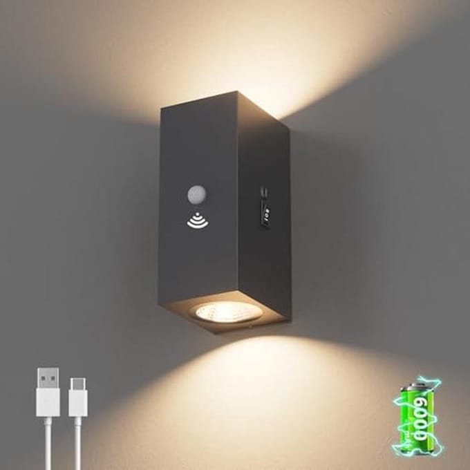 Accu-wandlamp met Bewegingsmelder - 650 Lumen, 3000 K Warmwit LED voor Binnengebruik