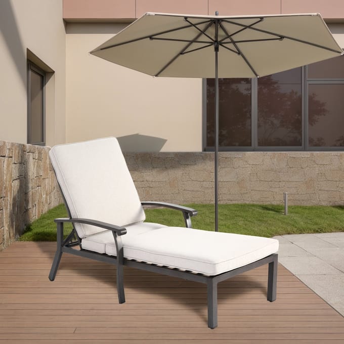 Ligbed - Verstelbaar - Chaise Lounge met Katoenen Kussen - Aluminium - Beige