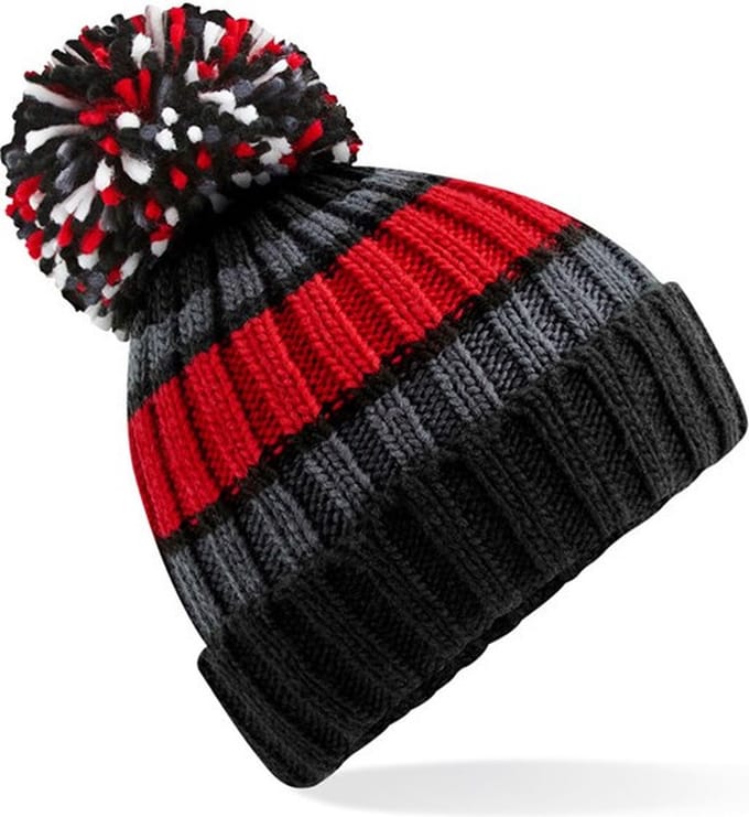 Heren Wintermuts met Pompon zwart/cherry gemaakt van 100% soft-acryl