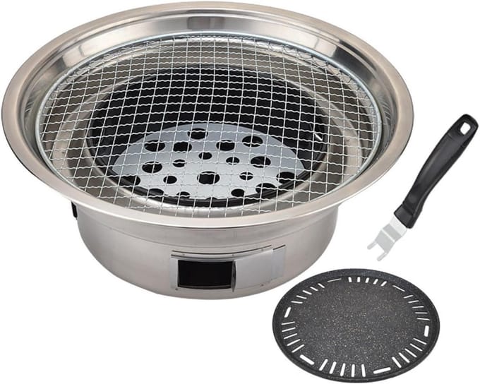 Draagbare Kool BBQ - Compacte Grill - Buiten Koken - Roestvrij Staal - 34.5cm - Zilver
