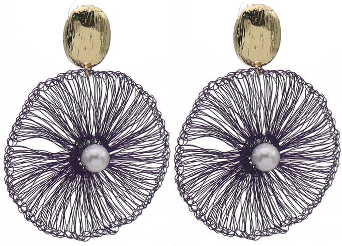 Oorbellen geweven design – paars – 6,5x4,5 cm