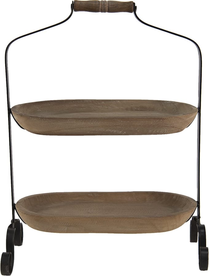 Clayre & Eef Etagère 2 laags 38x21x50 cm Bruin Hout Serveerschaal