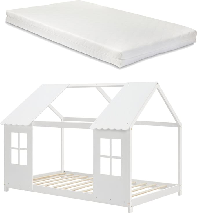 Kinderbed Tostedt huisbed met matras wit 90x200 cm [en.casa]