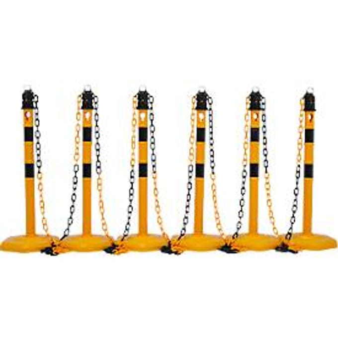 Kettingpalen - polypropyleen - 6 palen + 5 kettingen - geel/zwart - set