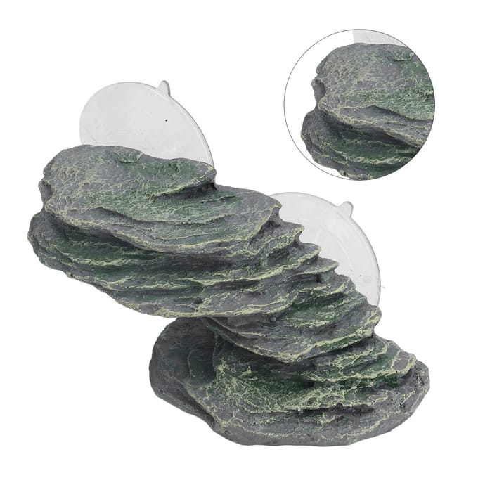 Schildpad Klimplatform Hars Levensecht Aquarium Rots Ornament Reptiel Zonneplaats Dock met Zuignappen gray