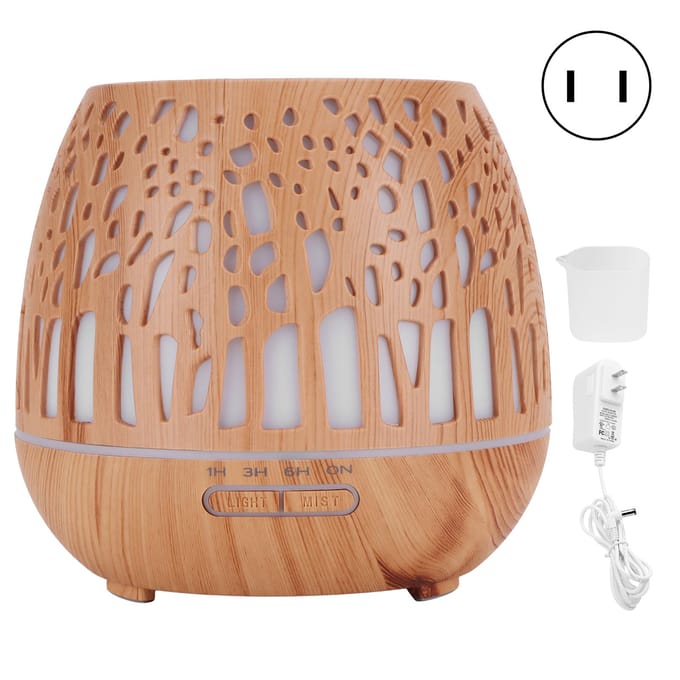 400ml Lucht Aromatherapie Luchtbevochtiger Aromatherapie Diffuser Licht Houtnerf met Hol Design gray