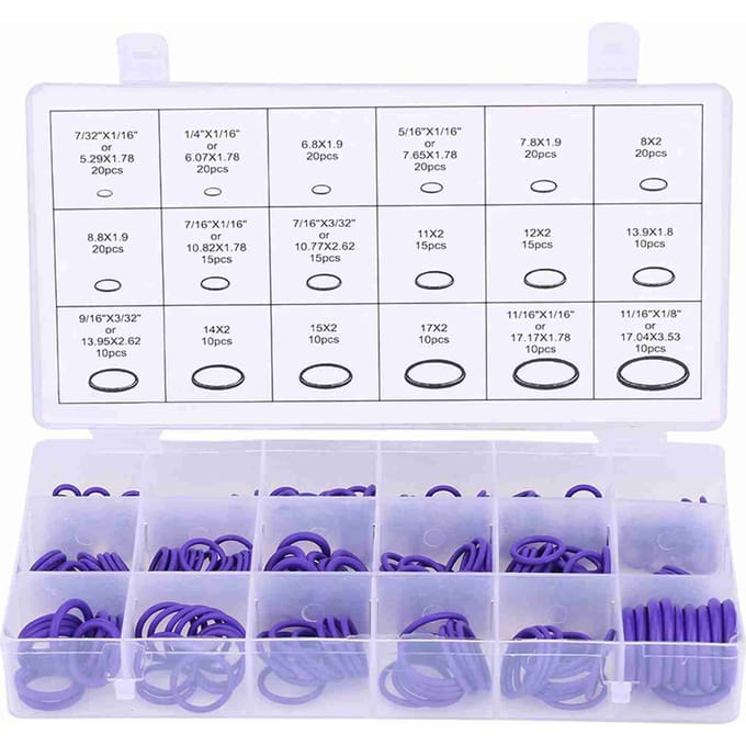 270 stuks diverse auto-aircocompressor O-ring afdichting pakking rubberen ring afdichtingen paars white