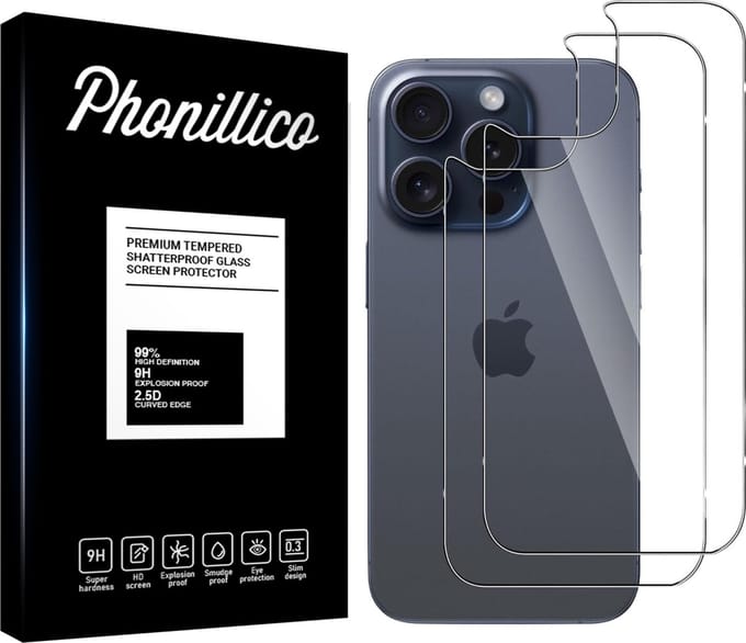 Screenprotector voor iPhone 15 Pro Max - - 2 stuks Gehard glas Achterkant Beschermglas Glas Screenprotector Helder glas Screenprotectorfilm