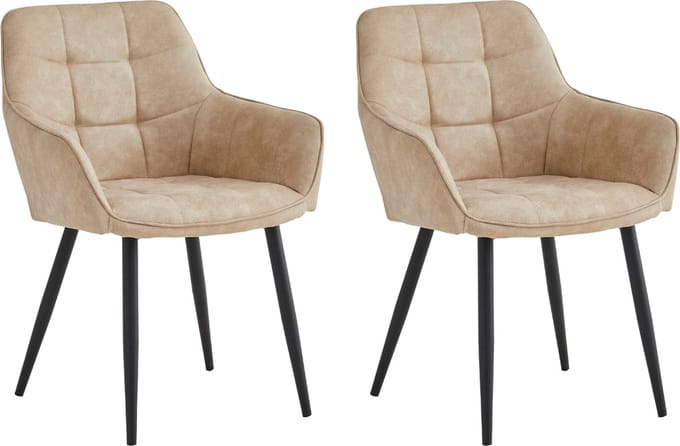 Colenis® - Oriana Eetkamerstoel - Set Van 2 - Beige - Microfiber Stof - Industrieel