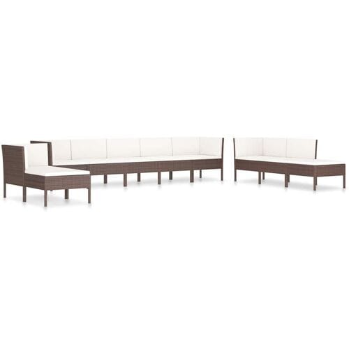 vidaXL - 10-delige - Loungeset - met - kussens - poly - rattan - bruin