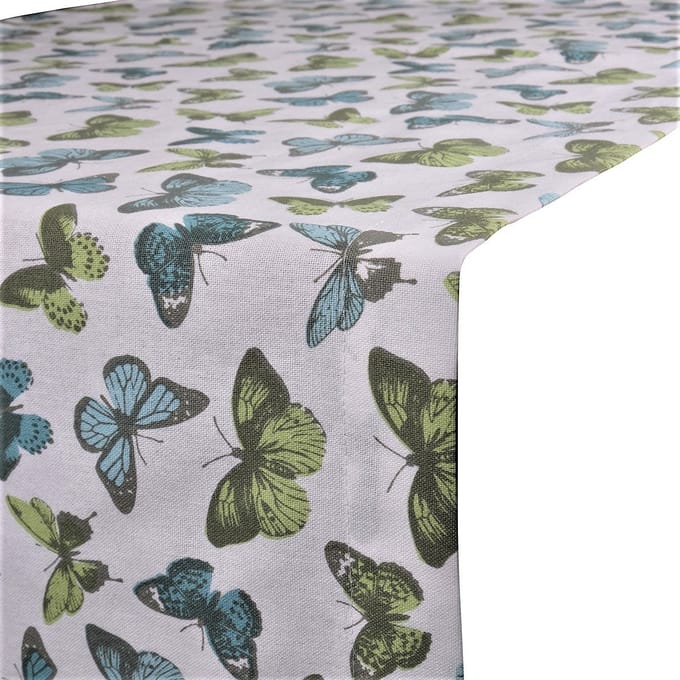 Tablerunner Butterfly Aqua/Gre 50x140