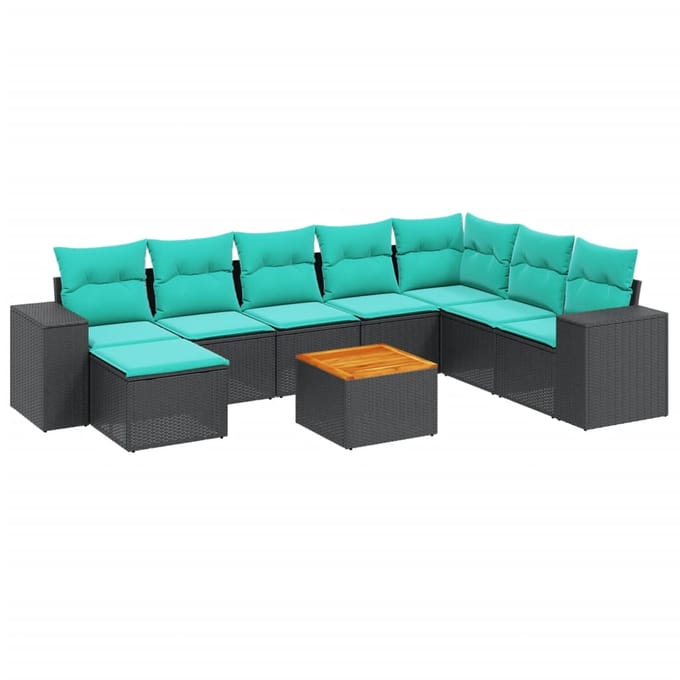 vidaXL - 9-delige - tuinbankset - met - kussens - van - zwart - polyrotan