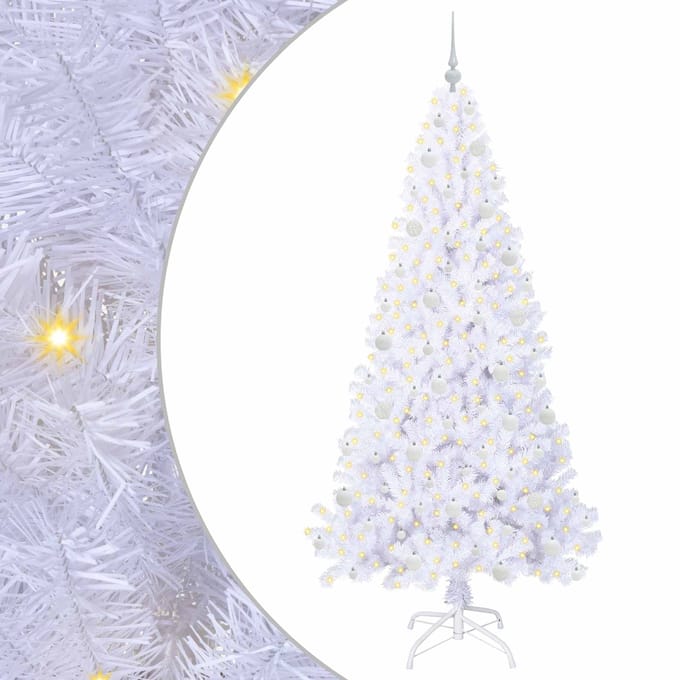 vidaXL - Kunstkerstboom - met - 300 - LED - Wit - 210 - cm - PVC - en - Staal