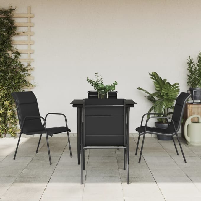 vidaXL - 5-delige - Tuinset - textileen - en - staal - zwart