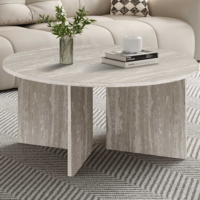 Salontafel Drasir - Ø90x42cm - Grijs Travertin