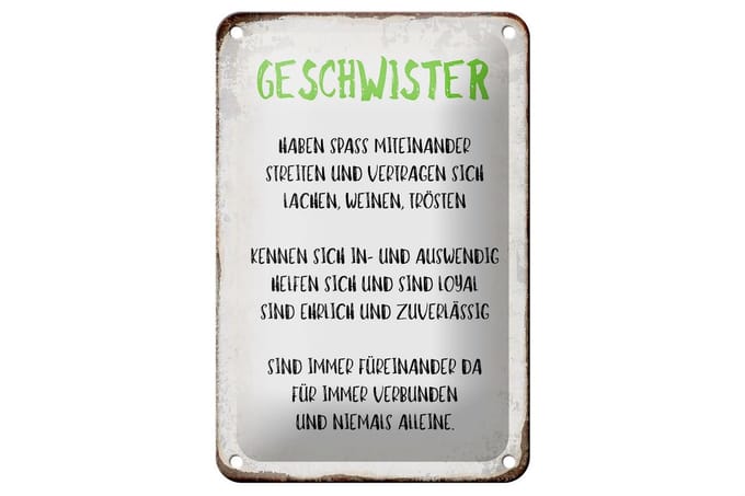 Blechschild Spruch 12x18cm Geschwister füreinander da