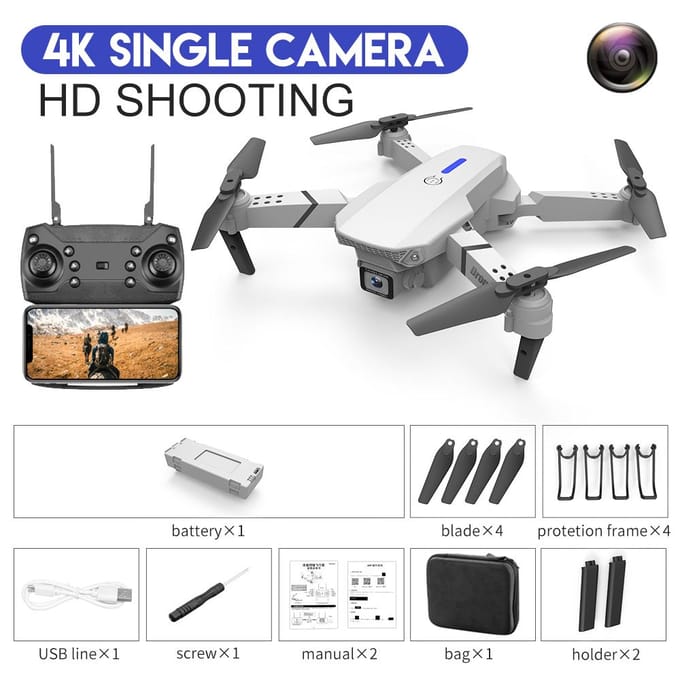 2024 Nieuwe RC Drone Wifi 4K Hoge Lijst/Dual Camera Smart FPV Helikopter Lange uithoudingsvermogen Quadcopter Groothoek Selfie Camera Opvouwbaar Cadeau Speelgoed single camera 1 battery grijs
