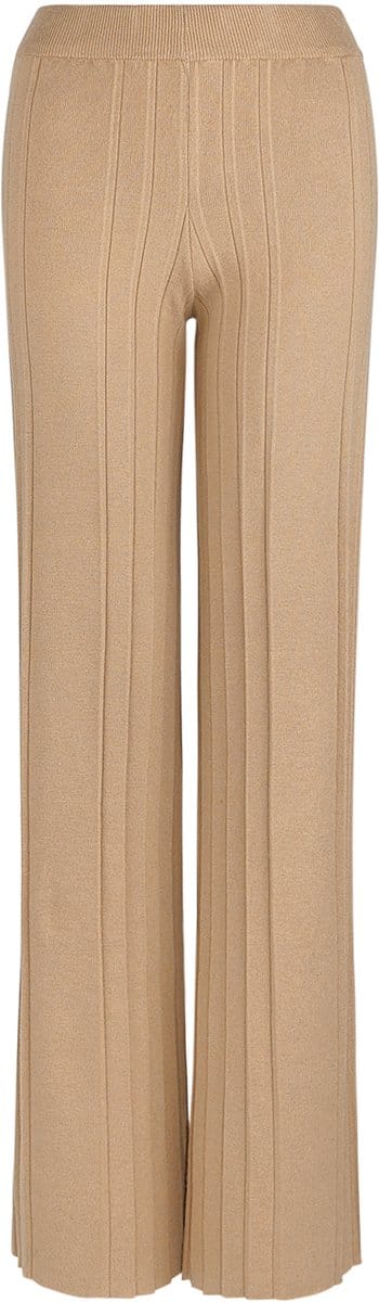 Verfijnde Nylon Brede Broek met Ribbelgebreid Ontwerp - Kameel - Maat S/M