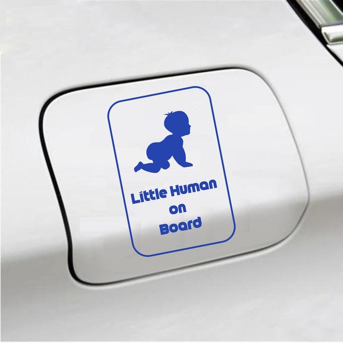 Bumpersticker - Little Human On Board - 15 X 10 - Blauw