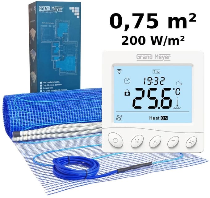 Elektrische vloerverwarmingsset 0,75 m², 200 W/m² + W350 Wi-Fi programmeerbare thermostaat