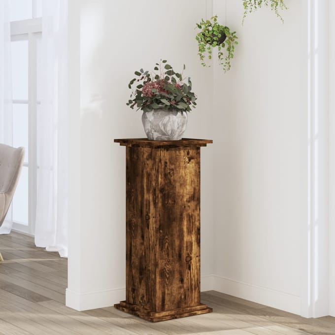 vidaXL - Plantenstandaard - 33x33x80 - cm - bewerkt - hout - gerookt - eikenkleurig