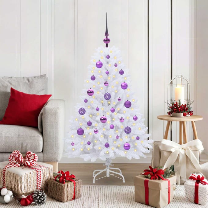 vidaXL - Kunstmatige - Hinged - Kerstboom - Wit - 120 - cm - PVC - en - Staal
