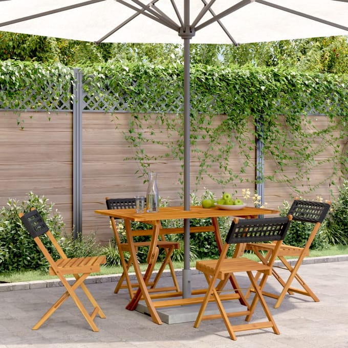 vidaXL - Opklapbare - stoelen, - 4 - stuks, - zwart, - van - polyrotan - en - massief - hout.