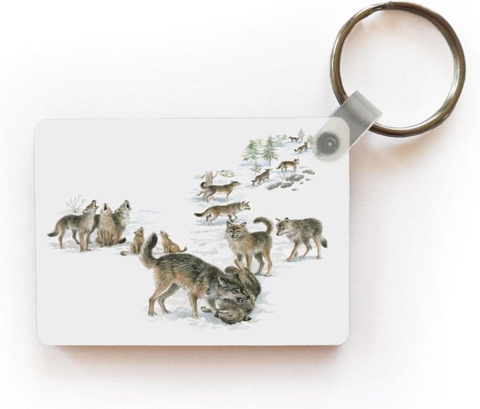 Sleutelhanger - Wolven - Sneeuw - Winter - Uitdeelcadeautjes - Plastic