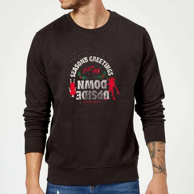 Stranger Things Seasons Greeting From Upside Down Christmas Jumper - Black - S