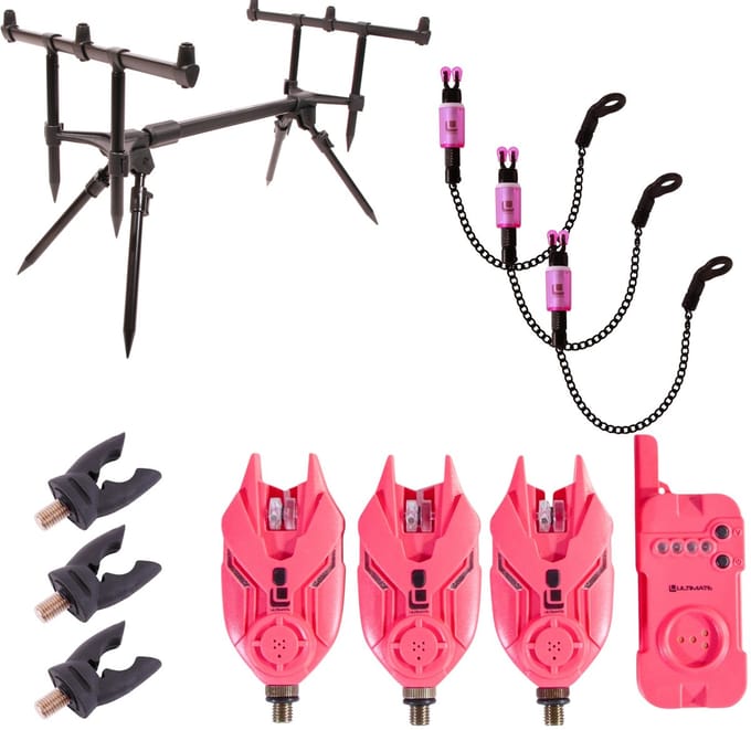 Ultimate E-Tension Pink Bite Alarm/Rodpod Set - Karper Set