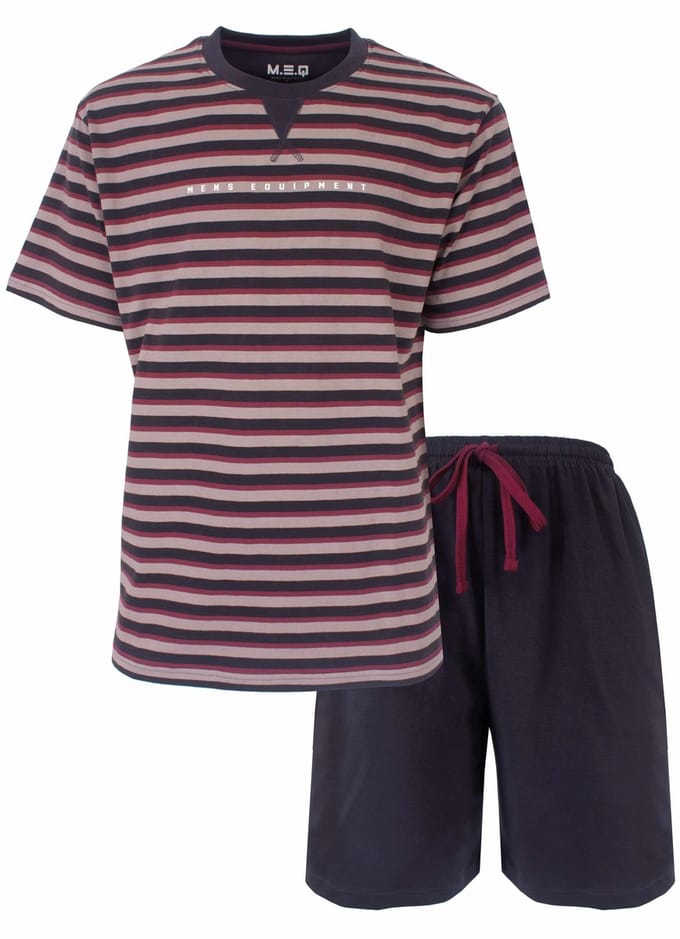 MEQ Heren Shortama Set - Korte Mouwen - Gestreept - Grijs - Maat S