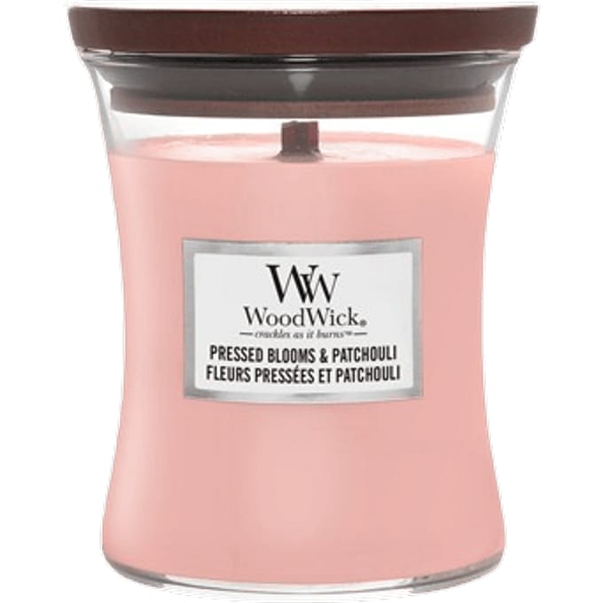 WoodWick Hourglass Medium Geurkaars - Pressed Blooms & Patchouli - 60 branduren