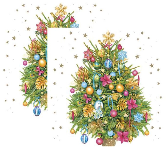 Daisy kerst thema servetten - 40x st - 33 x 33 cm - versierde kerstboom - papier