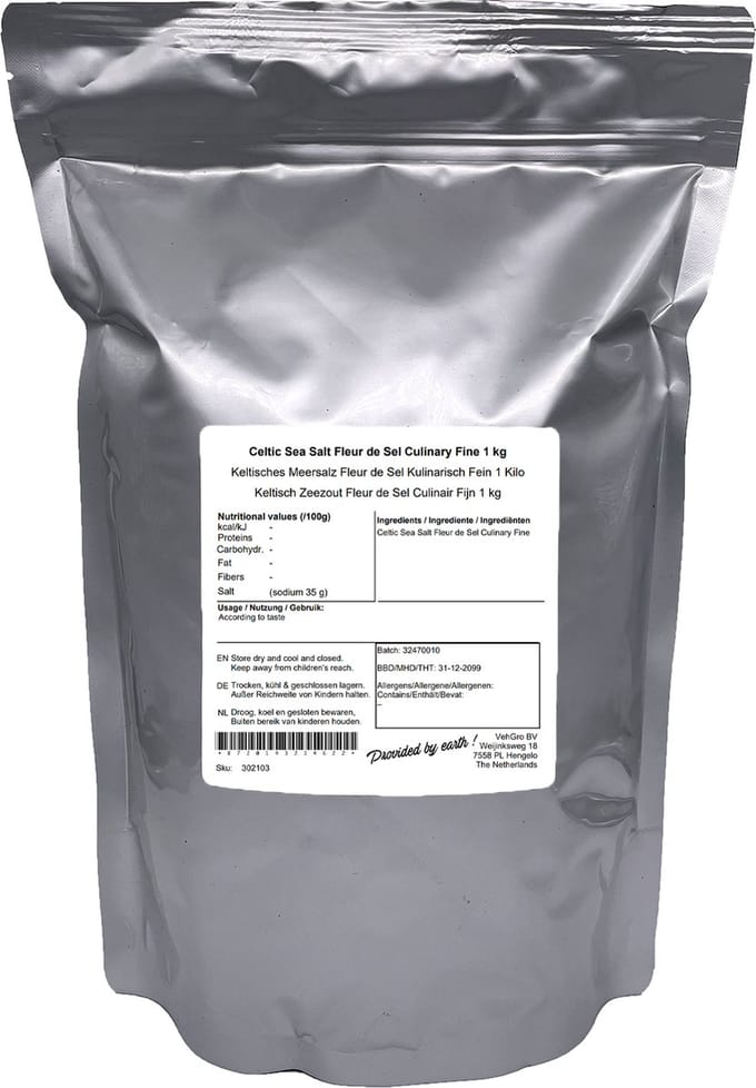 Keltisch Zeezout Fleur de Sel 2 - 4 mm - 1 Kg - VehGro