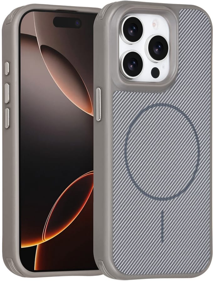 TUNIQ Back cover voor iPhone 15 Pro - MagSafe - Carbon Fiber - Antishock - Grijs