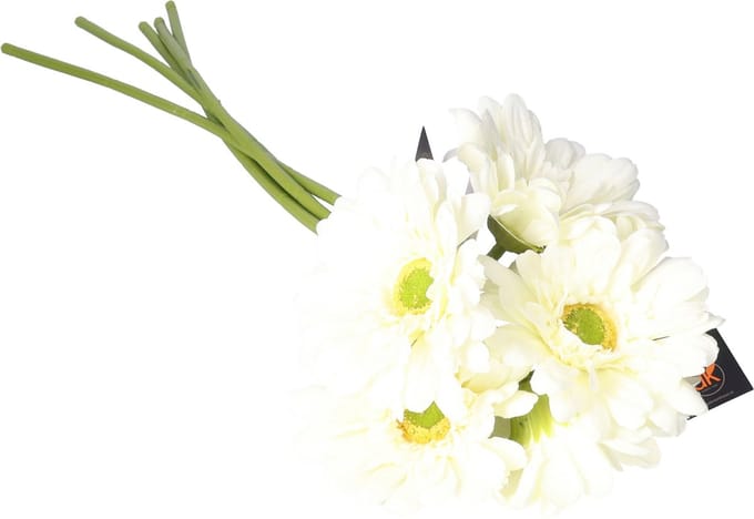 DK Design Kunstbloem Gerbera - 5x - 72cm - wit - Real Touch - kunst zijdebloemen