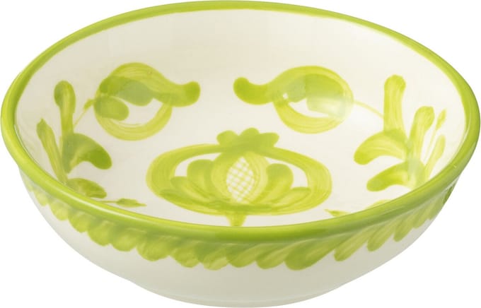J-Line kom Granada Low - keramiek - wit/groen - small - Ø 14 cm