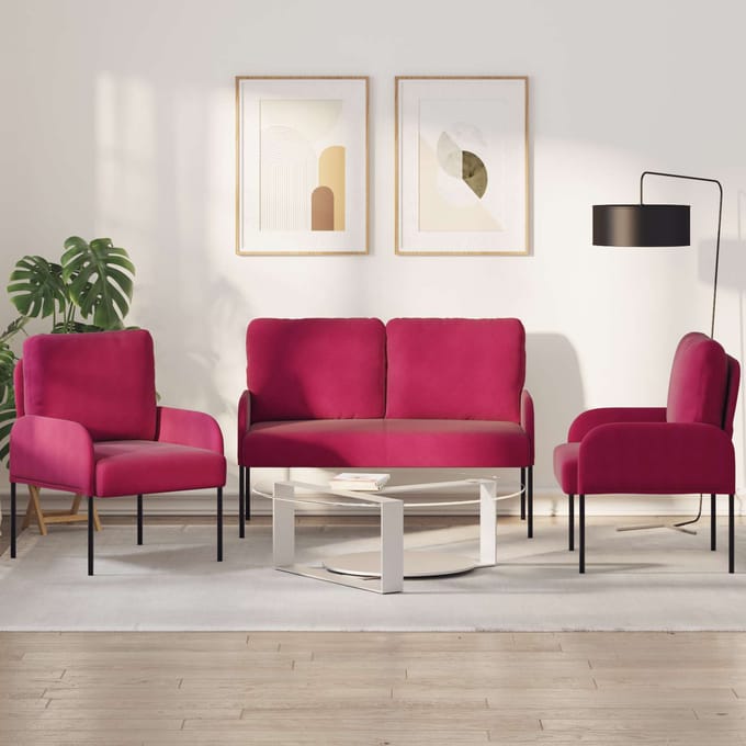 vidaXL Sofa-Sets 3 st Wijnrood Multiplex