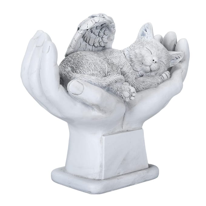 Huisdier Gedenkbeeld Buitentuin Decor Ornament Engel met Gods Handen Grafsteen Kat gray