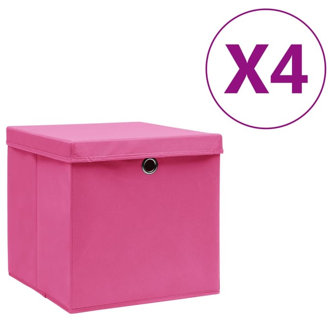 vidaXL - Opbergboxen - met - deksel - 4 - st - 28x28x28 - cm - roze