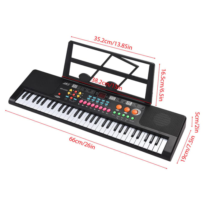 Clavier électronique 61 touches Piano double haut-parleur 16 tons 10 rythmes 6 instruments de musique de démonstration avec noir