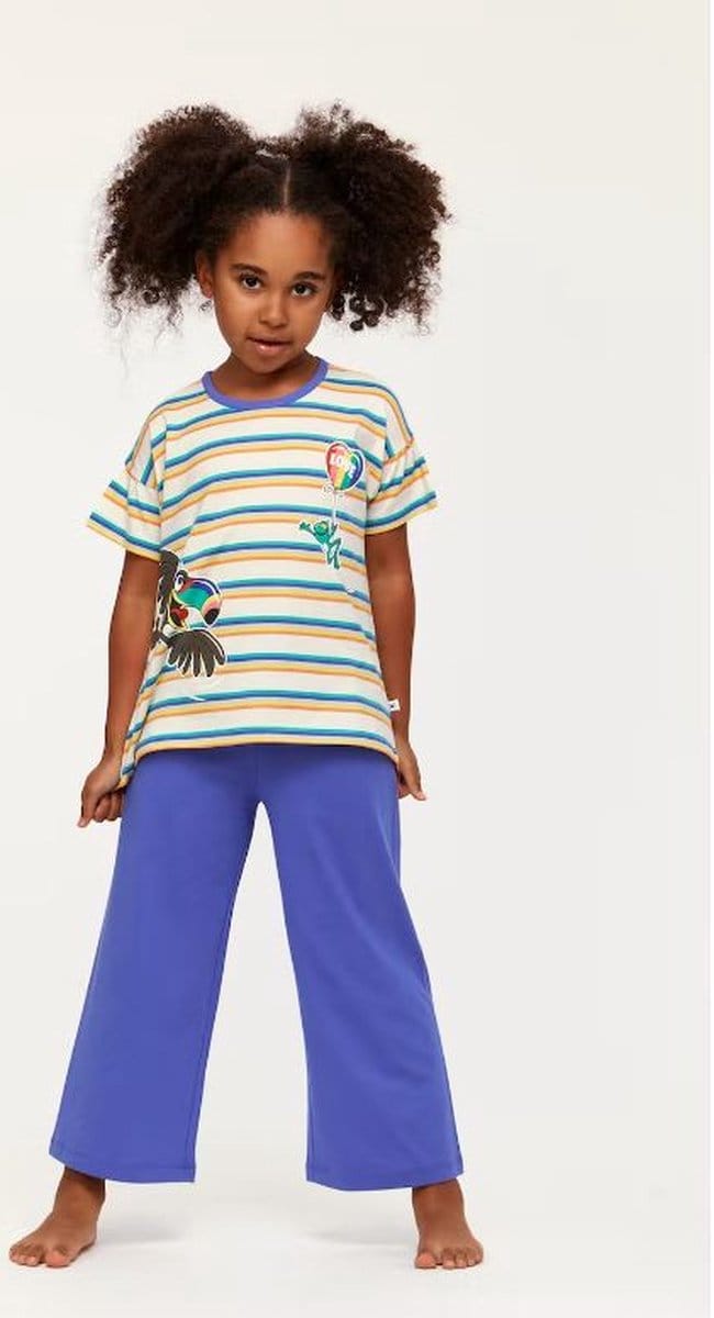 Woody pyjama meisjes/dames - multicolor gestreept - toekan - 231-1-BSK-S/908 - maat 116