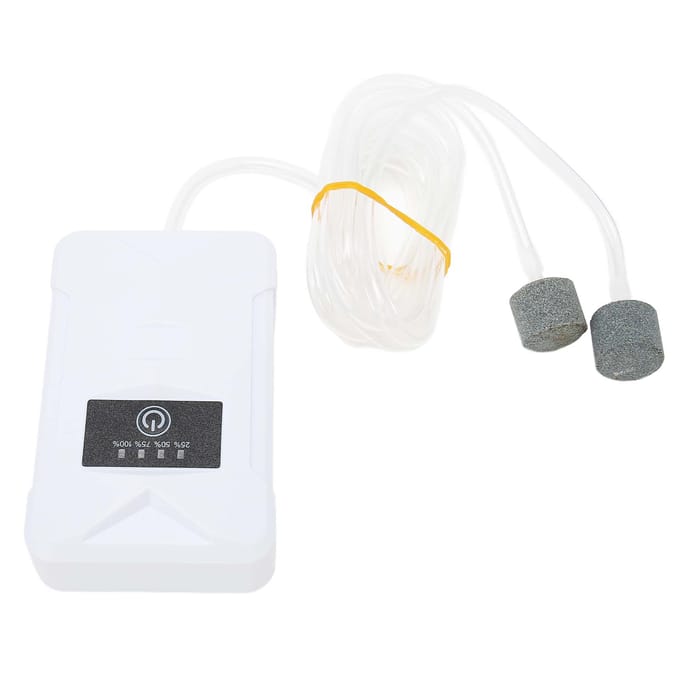 Aquarium Zuurstofpomp Stil USB Oplaadbaar 2 Voedingsmodi Dubbele Uitlaat Draagbaar Vissenkom white
