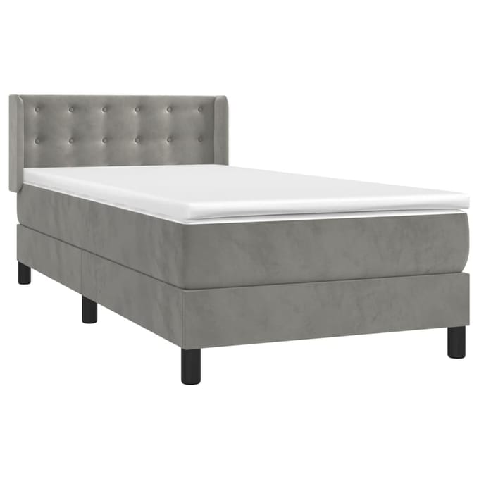 vidaXL - Boxspring - met - matras - fluweel - lichtgrijs - 100x200 - cm