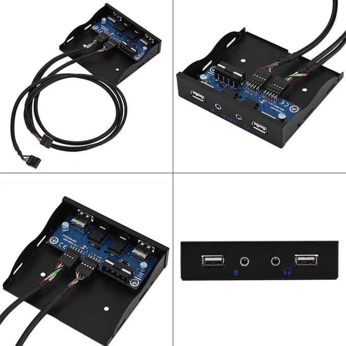 USB2.0 HDO Floppy Voorpaneel 3.5'' 9Pin naar 2 USB2.0 Interface met Mic o black