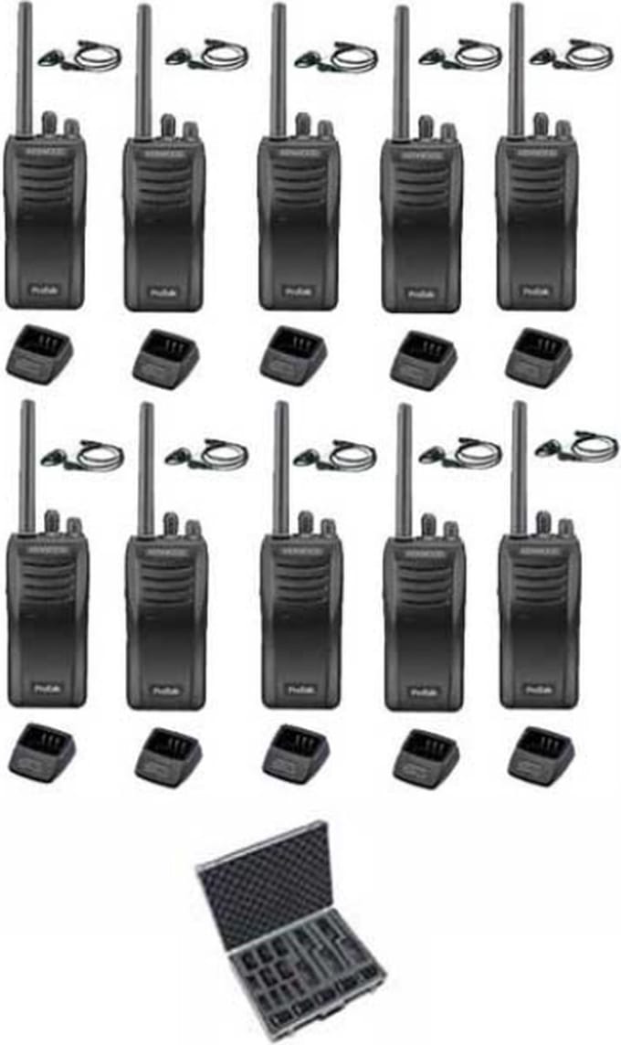 Set van 10 stuks Kenwood TK-3501 met koffer, D-shape oortje en laders