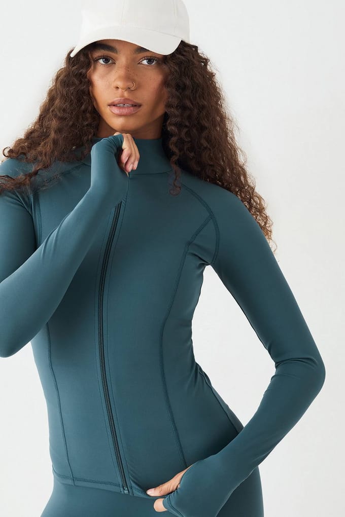 Dames DSGN Studio Ultra Sculpt Doorlopende Rits Jacket | Teal | Maat: XS